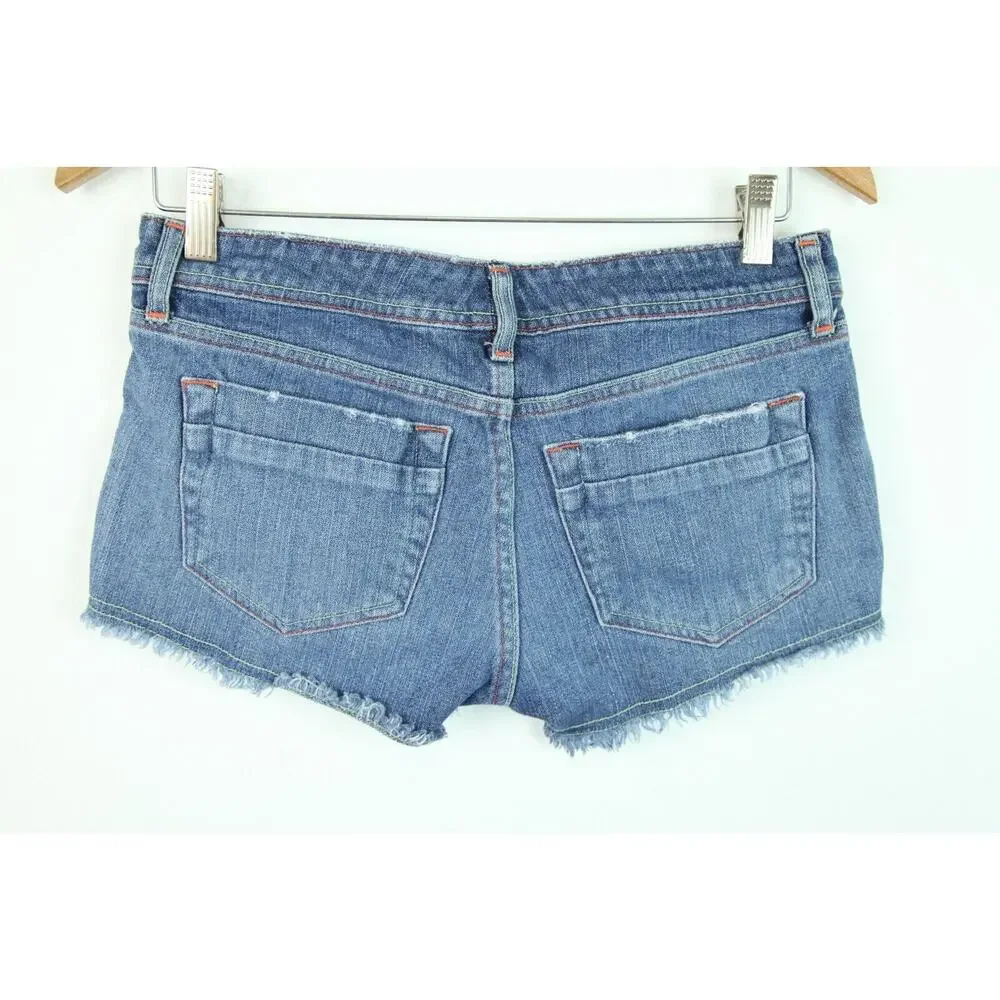 Vintage 90s Y2K Blue Asphalt Low Rise Short Shorts Juniors 5 Hot Pants Denim - Picture 7 of 7